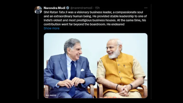 ratan tata death  Prime Minister, Narendra Modi, said,