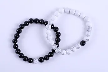 Online Couple Bracelet | Onyx & Howlite 22 Beads Online Couple Bracelet | Onyx & Howlite 22 Beads