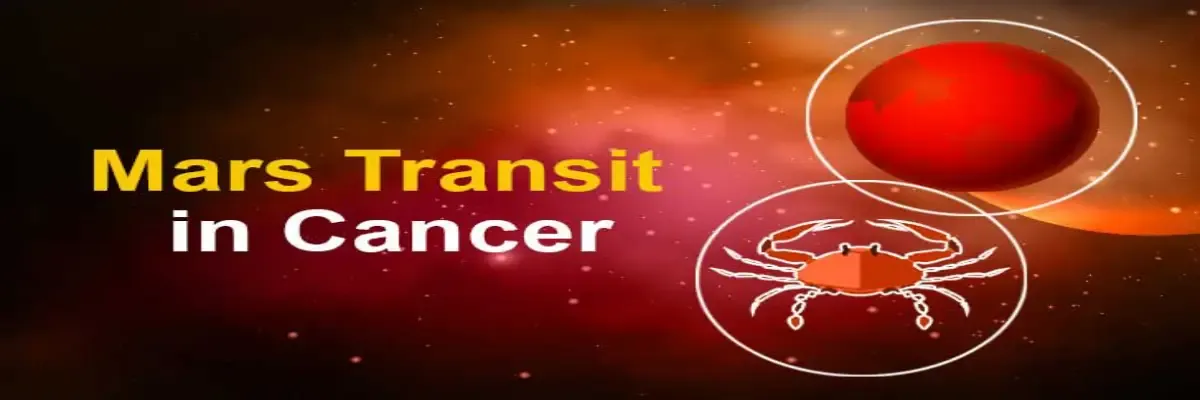 Image showing Mars and the Cancer symbol representing the astrological event of Mars transit in Cancer in 2024