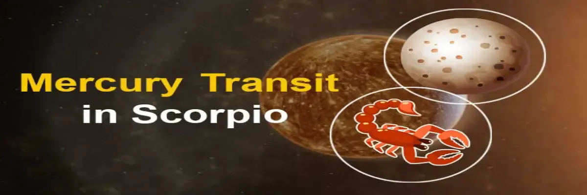 Image showing the planet Mercury with the Scorpio symbol representing the astrological event of Mercury transit in Scorpio in 2024