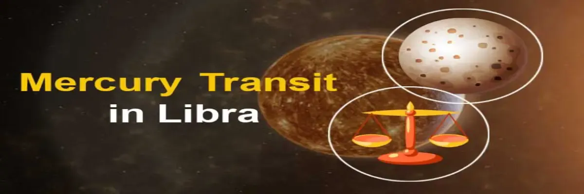 Image showing the planet Mercury with the Libra scale symbol representing the astrological event of Mercury transit in Libra in 2024